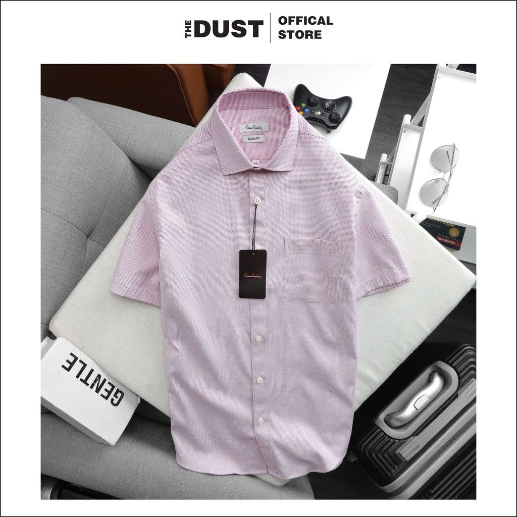 Áo sơ mi nam ngắn tay trơn cổ bẻ basic Pire Cadin NT, form slimfit vải cotton lụa chống nhăn