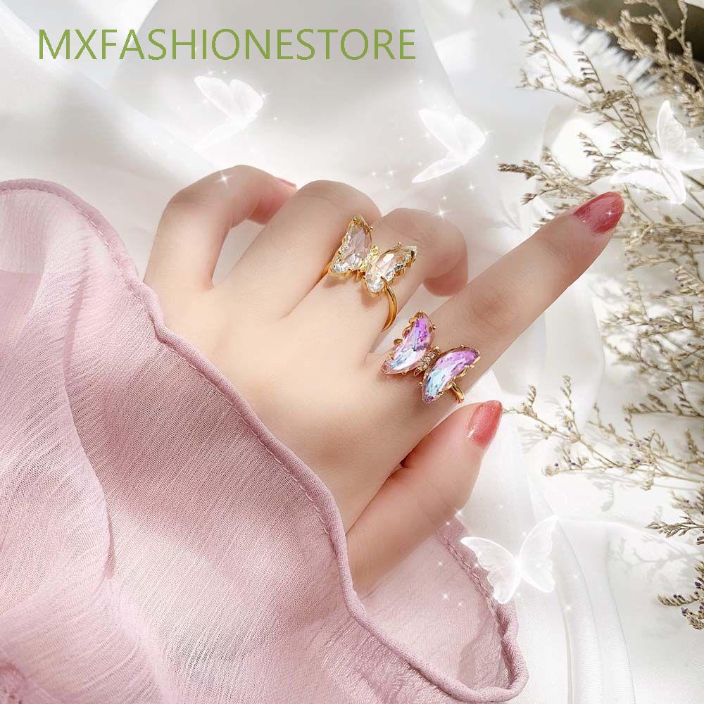 Nhẫn dạn mở hình bướm đính đá màu Gradient thời trang Hàn Quốc tinh tế cho nữ