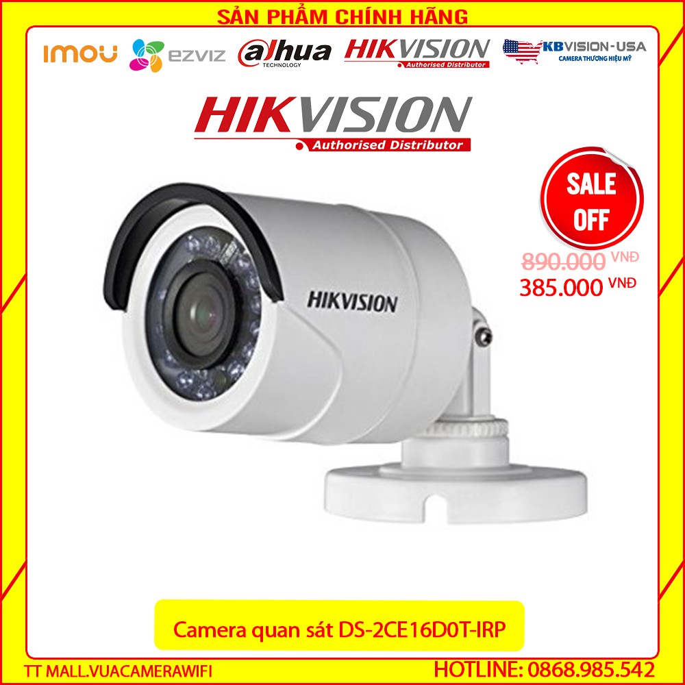 [Giá Rẻ Vô địchCamera HD-TVI thân trụ HikVision DS-2CE16D0T-IRP - 2MP 1920x1080; hồng ngoại 20m; vỏ nhựa, bảo hành 2 năm