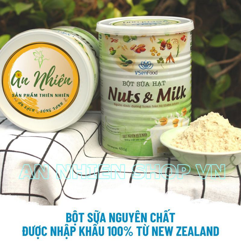 Bột Sữa Hạt Nuts & Milk 450g - Kết hợp 7 loại sữa hạt sen, sữa hạnh nhân, óc chó, yến mạch, mè, gạo lứt, sắn dây