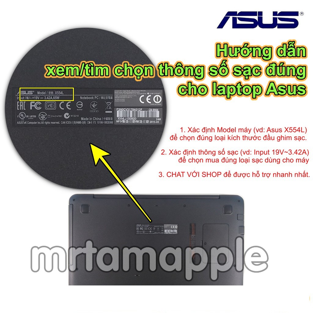 (ADAPTER) SẠC LAPTOP ASUS 19V-6.32A (120W) (Slim, Đầu thường) kích thước đầu ghim (5.5 x 2.5 mm)