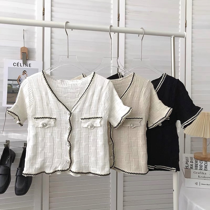 áo len dệt kim hoạ tiết mix viền nổi có 2 nắp túi (A318#)