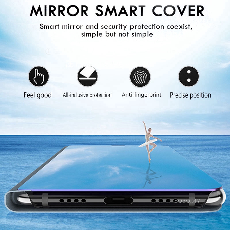 Hsm Mirror Huawei Nova 7i / Samsung Galaxy Note 10 Lite / Note 10 Plus / Note 9 Casing Stand Auto Sleep Clear View Flip Mirror Casing