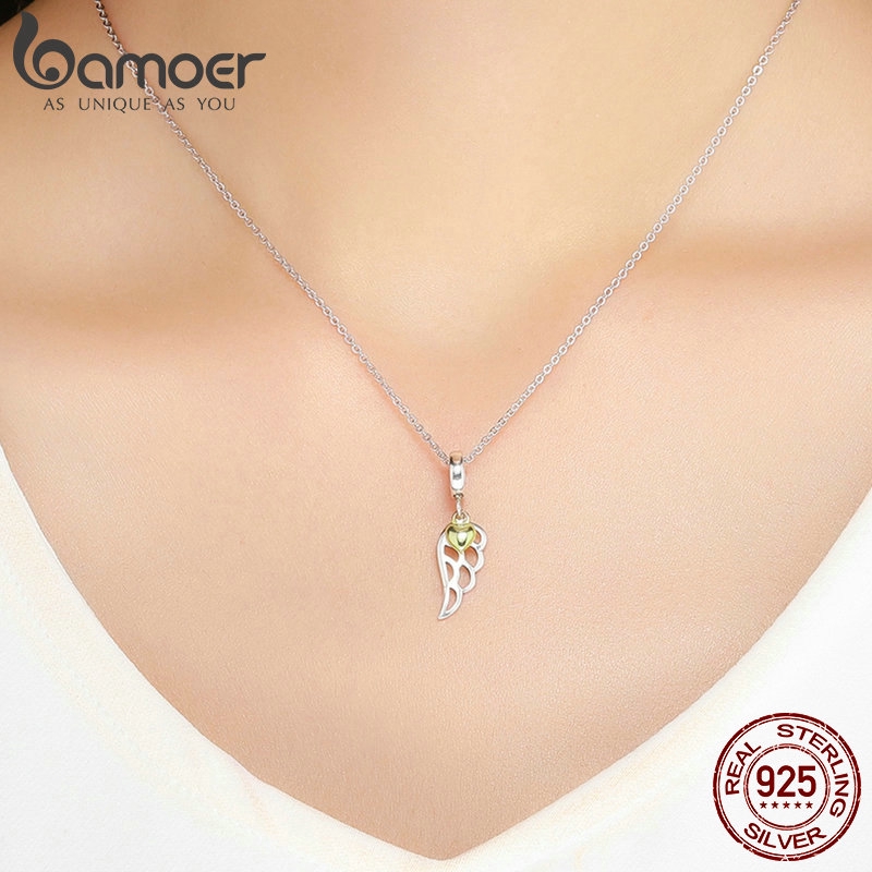 Hạt Charm Bamoer SCC838 Hình Cánh Lông Vũ Màu Vàng Đồng Dùng Để Làm Vòng Tay Và Dây Chuyền Bằng Bạc 925 Thật