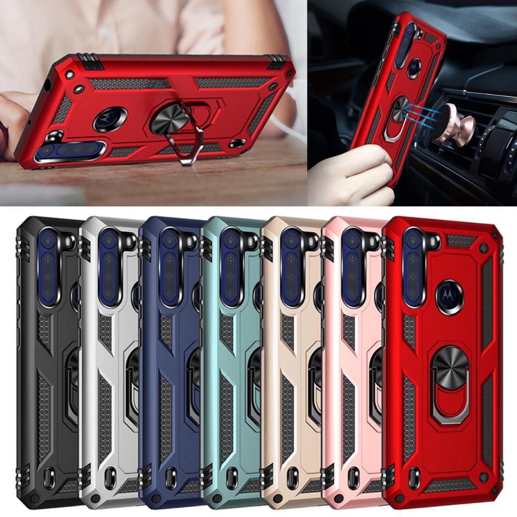 Ốp lưng giáp quân sự chống sốc Motorola One Fusion 360° Giá đỡ nhẫn Chân đế Vỏ điện thoại