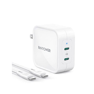 Củ Sạc Ravpower 90W PD Pioneer Gan Tech PC128 CPCN001 , 2 Cổng USB-C Sạc Nhanh iP LapTop Máy Tính Điện Thoại