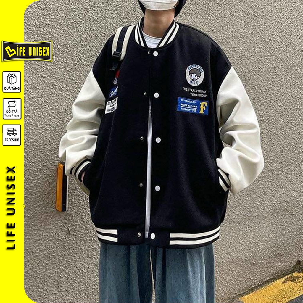 Áo Khoác Bomber Nỉ Diner Nam Nữ Ulzzang Unisex Có Nút, Áo Khoác Nỉ Form Rộng LIFE UNISEX