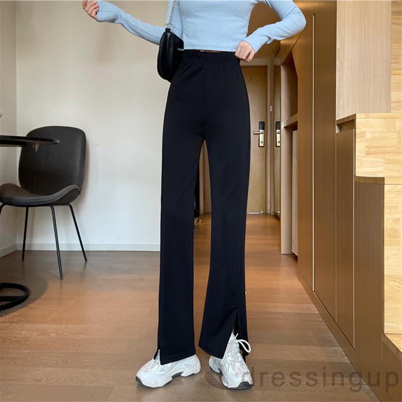 Quần Dài Lưng Cao Ống Rộng Màu Trơn Cá Tính Cho Nữ