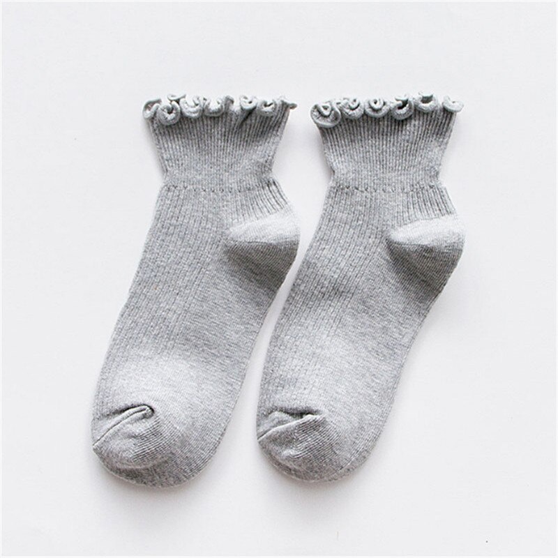 Thời Trang Vớ Cotton Mềm Màu Trơn Phối Ren Nhún Bèo Dễ Thương Chất Lượng Cao Cho Nữ