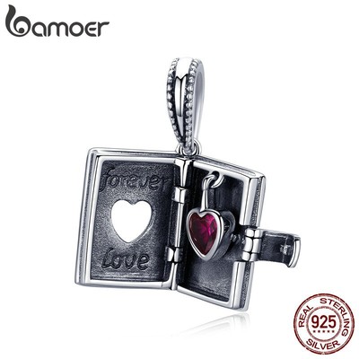 Mặt Trang Sức Bamoer Scc980 Làm Từ Bạc 925 Hình Quyển Sách Trái Tim Dùng Làm Vòng Tay Và Dây Chuyền Thời Trang
