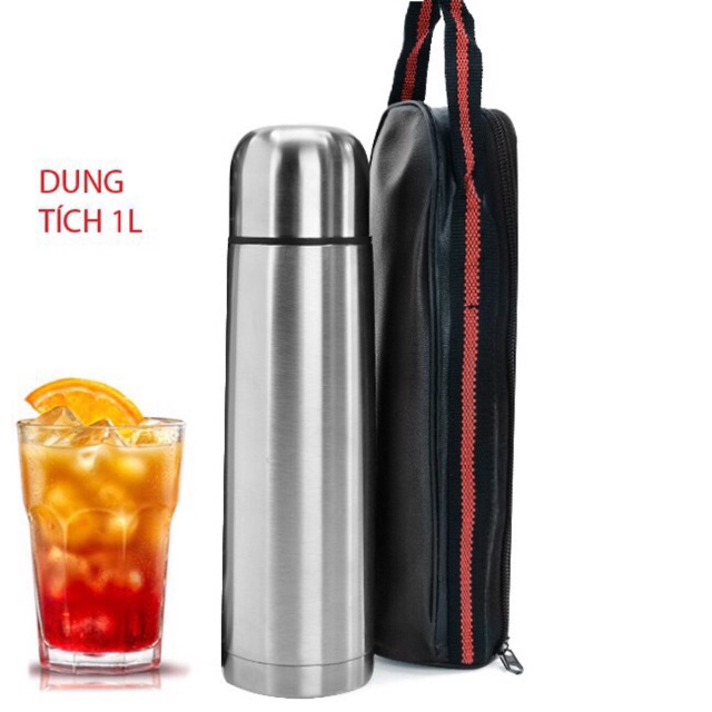 Bình Giữ Nhiệt Inox 1000ml Lớn Có Túi Da Cao Cấp