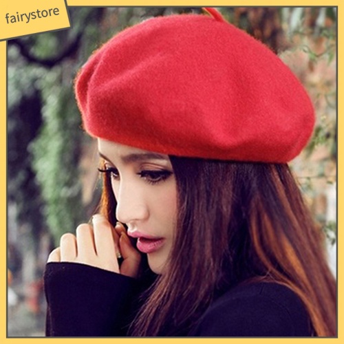 Mũ beret len nỉ màu trơn phong cách đơn giản thời trang dành cho nữ