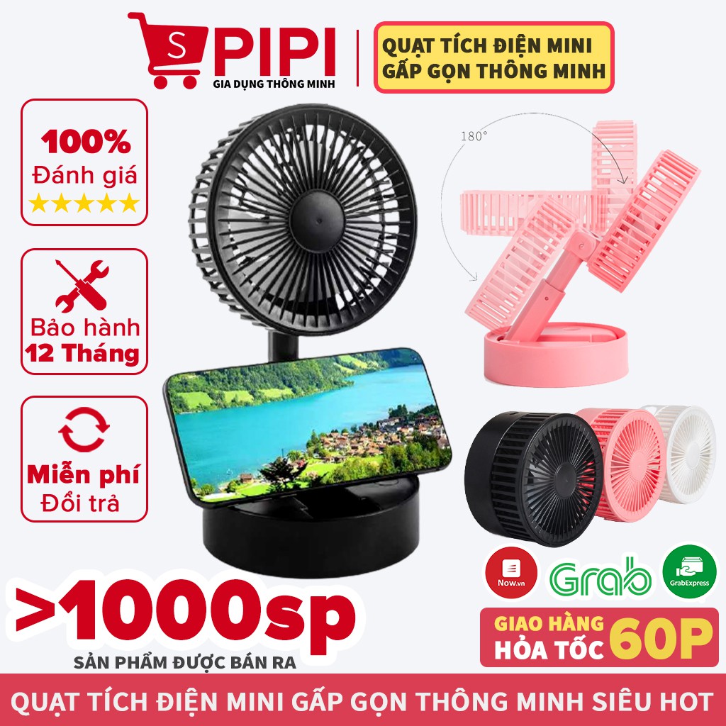 Quạt tích điện mini để bàn gấp gọn A9, Quạt mini cầm tay tích điện tiện dụng