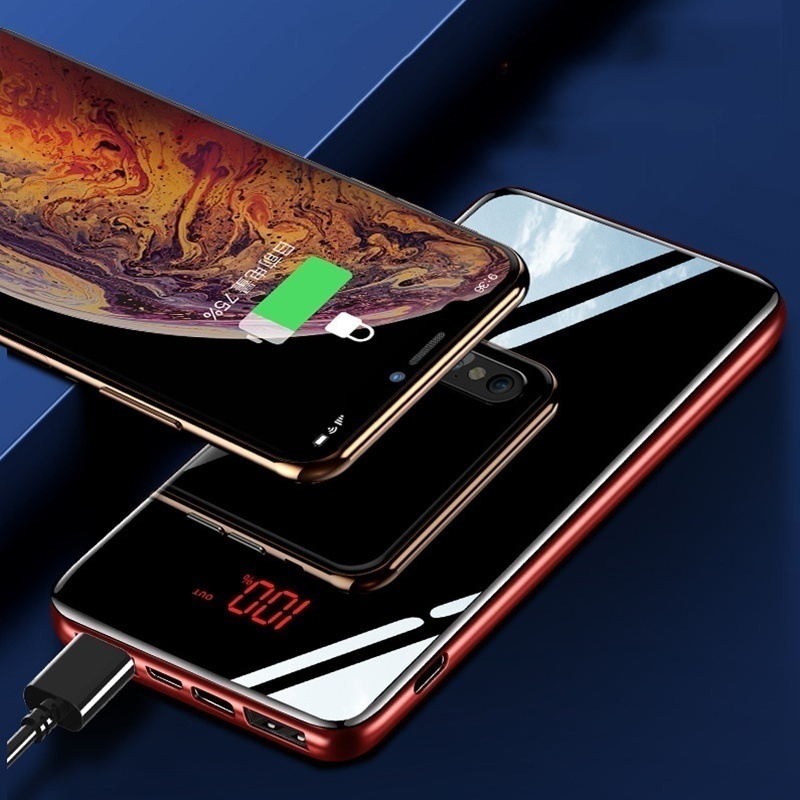 Sạc dự phòng 50000mAh Tích Hợp Sạc Nhanh Fast Charge Mặt Kính Đen hiển phần trăm thị pin. 2 USB Có Đèn