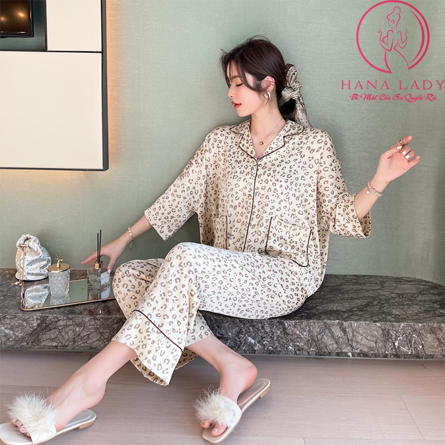 Pijama lụa - Đồ ngủ mặc nhà nữ lụa cao cấp họa tiết sang chảnh PJ473