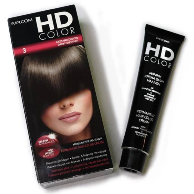 Màu nhuộm Farcom HD Color 3.0 Dark Chestnut (140ml) - Màu phủ bạc Đen 3.0