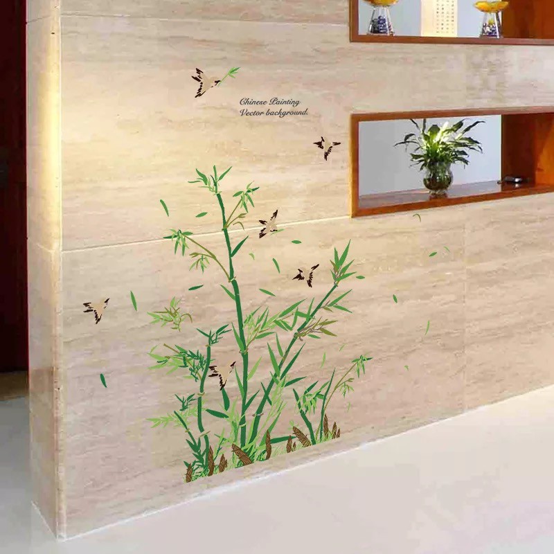 Decal trang trí tường bụ Trúc nhí xanh cùng Chim