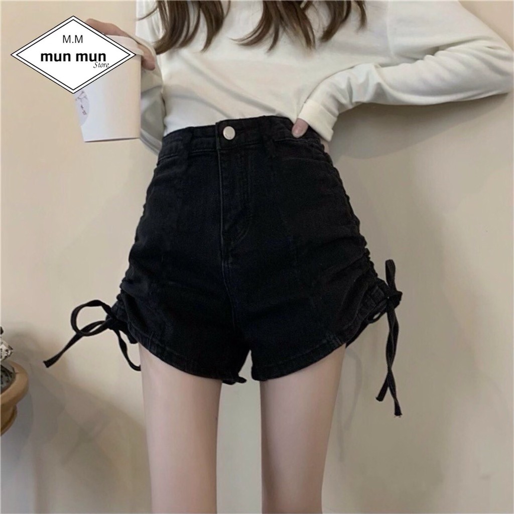 Quần Short Jean Nữ Cạp Cao Rút Dây Bên MunMunStore - Quần Bò Nữ Cao Cấp Co Giãn Sexy Siêu Hot 9356 (100))