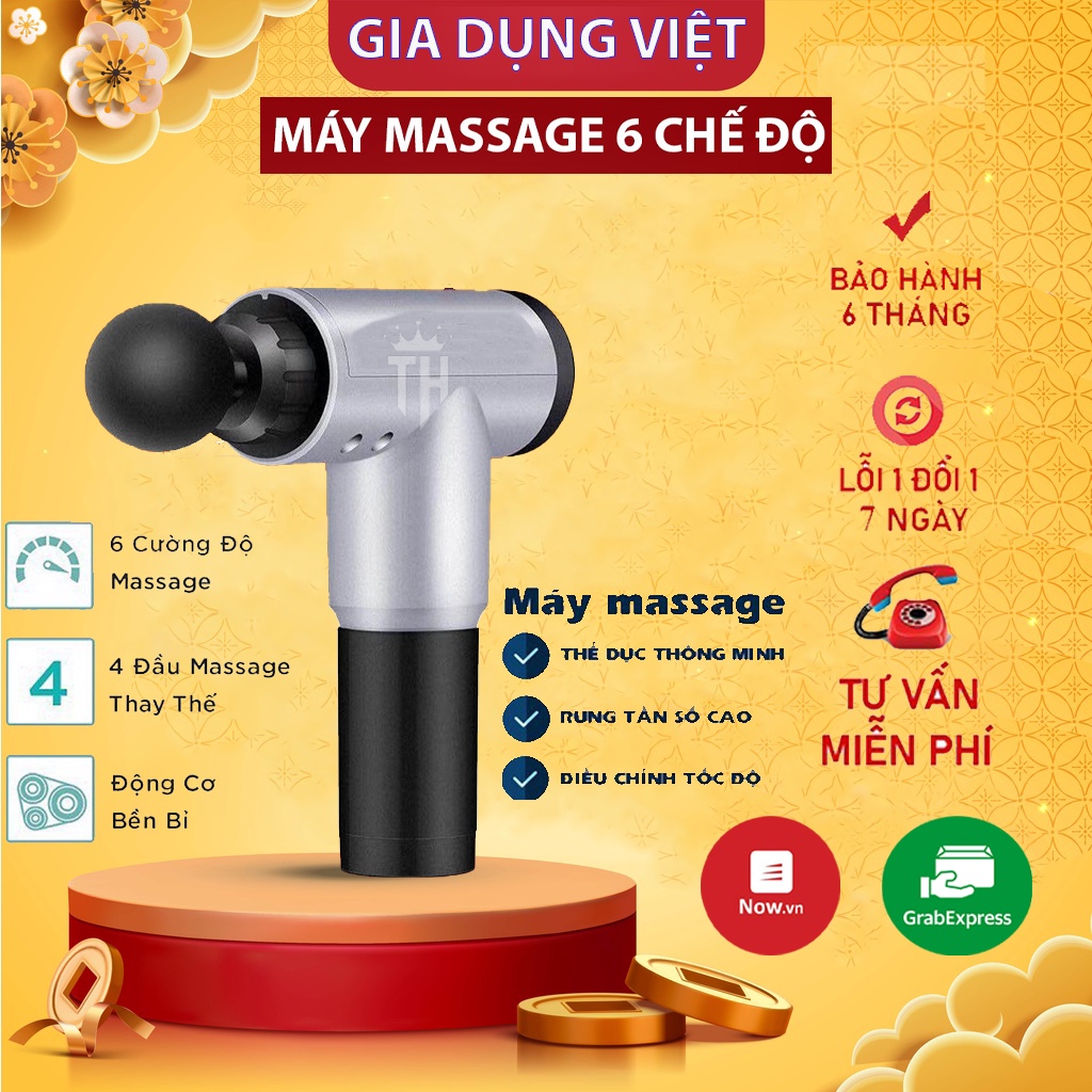 Súng Massage Cầm Tay Gun 4 Đầu 6 Chế Độ Chính Hãng Giảm Đau Căng Cơ Trị Nhức Mỏi Vai Gáy,Thoái Hóa Khớp