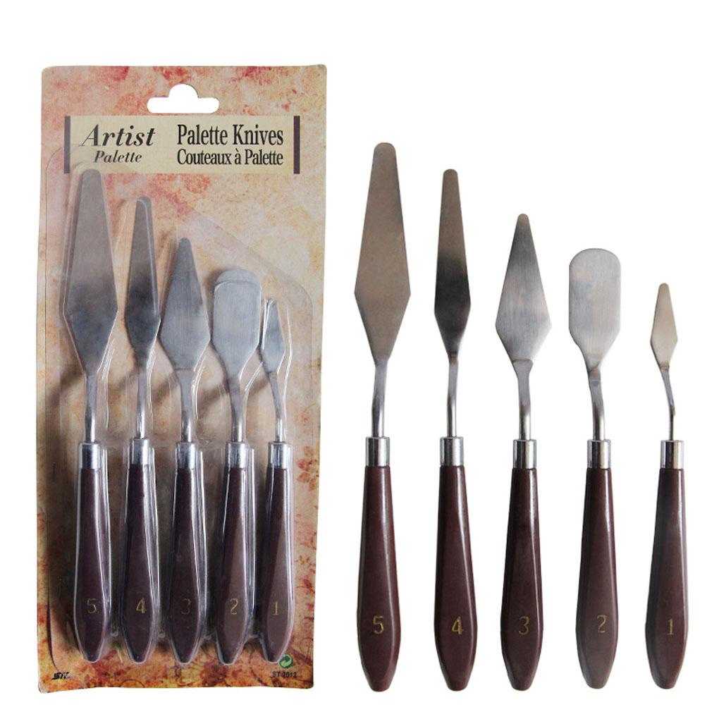 Bộ 5 Dụng Cụ Trộn Màu Vẽ Tranh Bằng Thép Không Gỉ Tay Cầm Gỗ