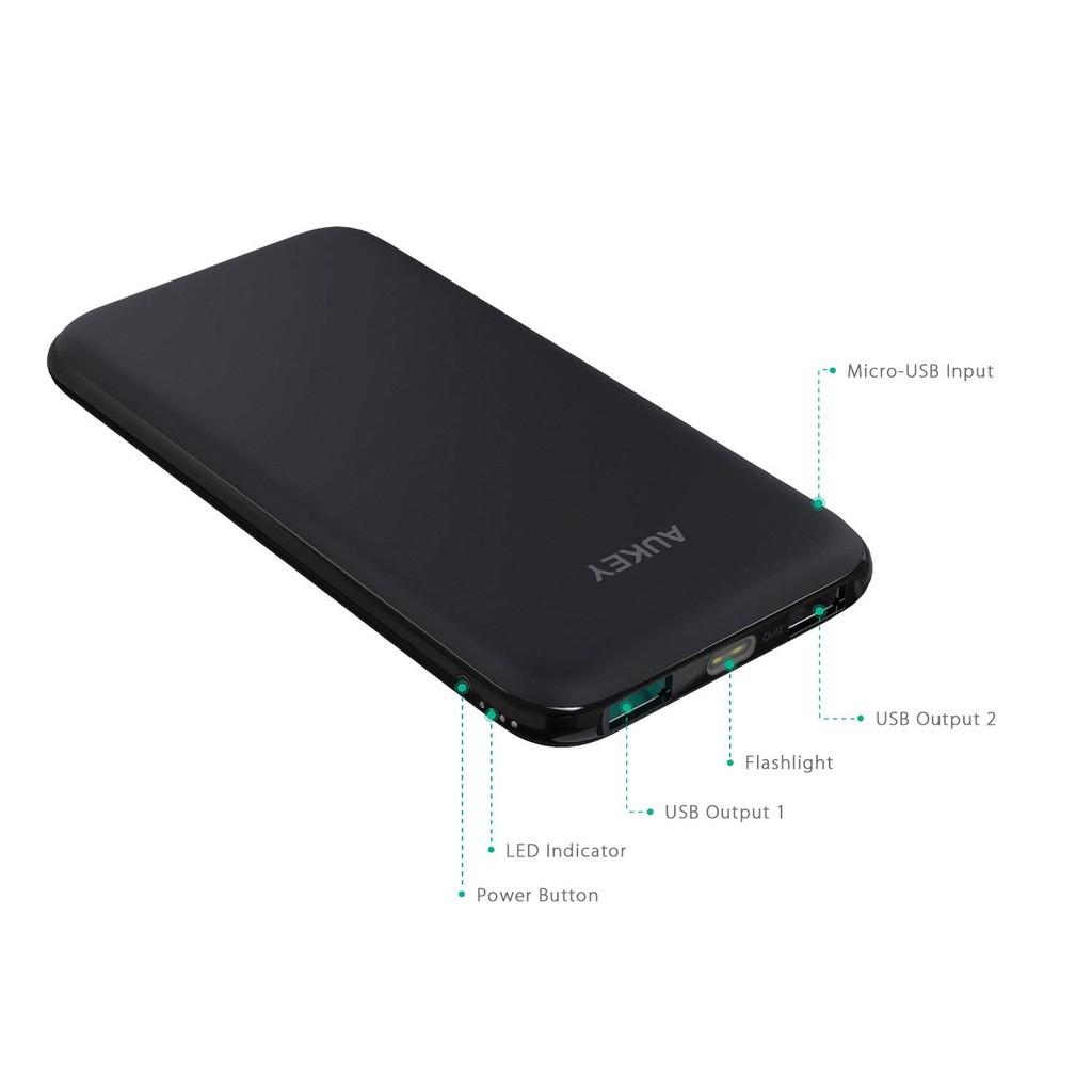 Pin Sạc Dự Phòng Aukey Slim 10000mAh 2 Cổng AiPower Kèm Đèn Flash - PB-N51 - LAGA