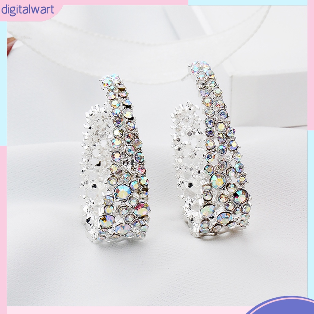 Bông Tai Hình Chữ C Đính Đá Nhiều Màu Sắc Thời Trang Cho Nữ