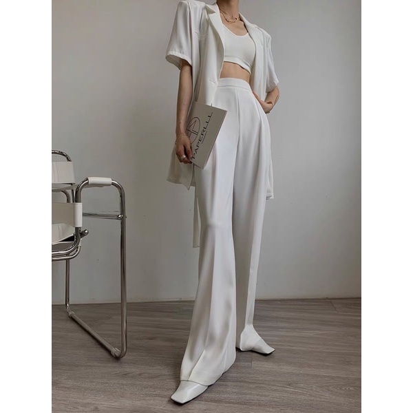 Quần ống rộng satin lụa lưng cao mềm mịn