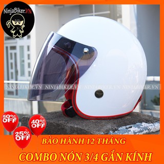 NÓN BẢO HIỂM 3/4 GẮN KÍNH - TRẮNG VIỀN ĐỎ