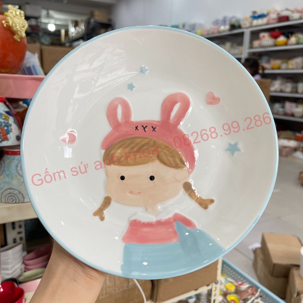 Bộ Bát Đĩa sứ Decor Set Chén Dĩa Sứ 4 món hình cô gái vẽ tay họa tiết nổi xinh yêu Dễ Thương Cute Cao Cấp