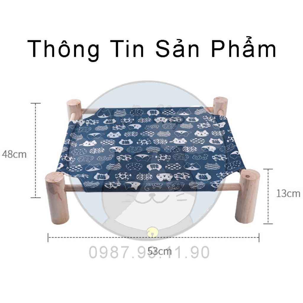 [Rẻ Vô Địch] Giường Gỗ Dành Cho Chó Mèo,Giường Võng Trên Cao Với Vải Canvas Thoáng Mát Cả Đông Lẫn Hè Phong Cách Nhật
