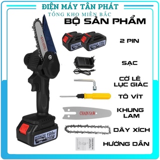 Máy cưa cắt gỗ cầm tay mini lưỡi xích lọng Pin 10 cell Hitachi 199V, Lõi đồng 100%