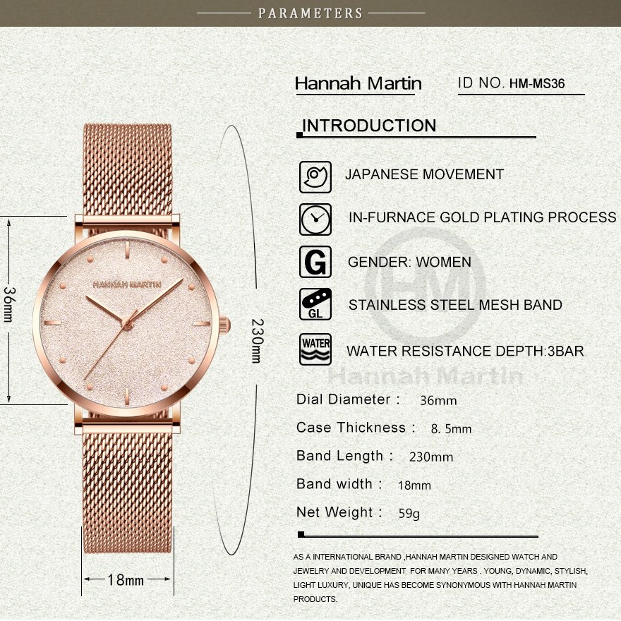 Đồng Hồ Thạch Anh Nữ Hannah Martin chính hãng full hộp - model HM-MS36 - bảo hành 1 | BigBuy360 - bigbuy360.vn