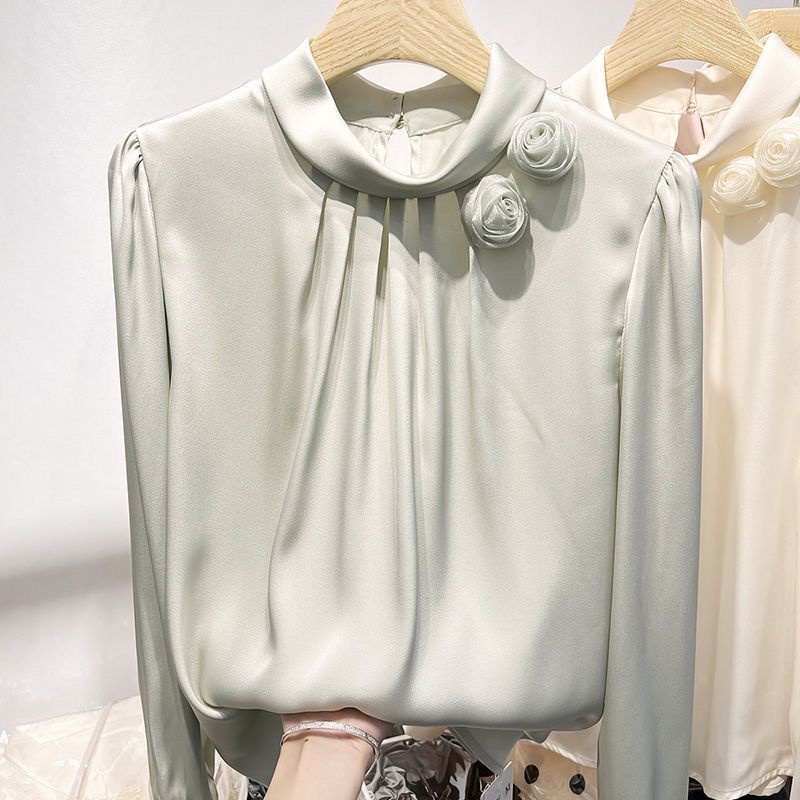 Áo nữ kiểu bánh bèo 2020 Áo Sơ Mi Chiffon Tay Dài Màu Trơn Họa Tiết Hoa ba Chiều Phong Cách Pháp Chất Lượng Cao Cho Nữ Vào Mùa Thu 2022