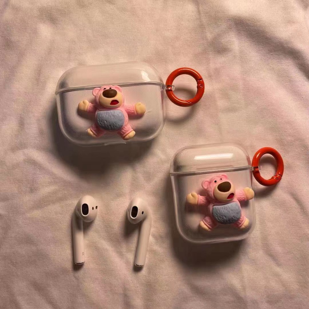 Vỏ Bảo Vệ Hộp Sạc Tai Nghe bluetooth airpods pro / 2 Hình Chú Gấu / Dâu Tây Dễ Thương