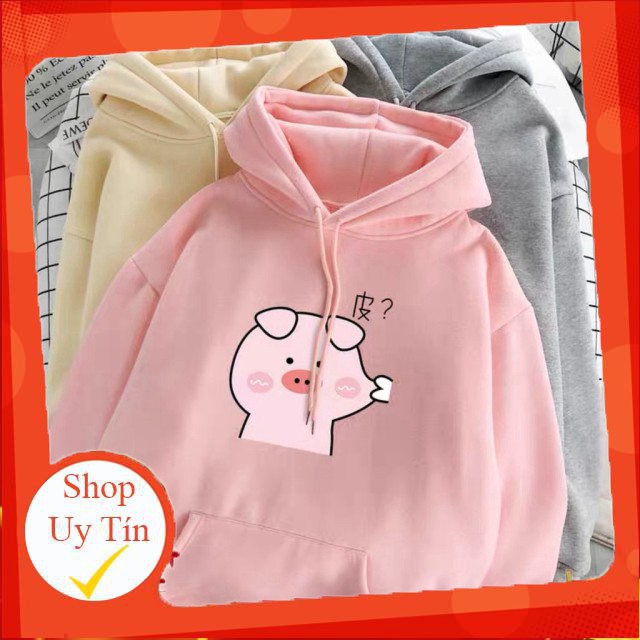 Áo hoodie chất nỉ dày dặn freesize nam nữ hình heo hồng cute dễ thương