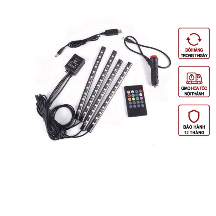 Đèn Led Gầm Ghế Ô Tô, xe hơi loại 12 Led có điều khiển từ xa, cảm ứng âm thanh nhấp nháy theo nhạc