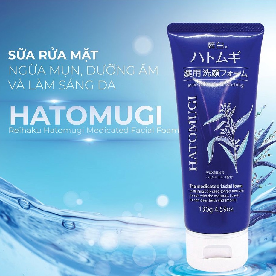 Sữa Rửa Mặt Hatomugi The Medicated Facial Foam ý dĩ ngừa mụn, làm sáng da cho da dầu 130g