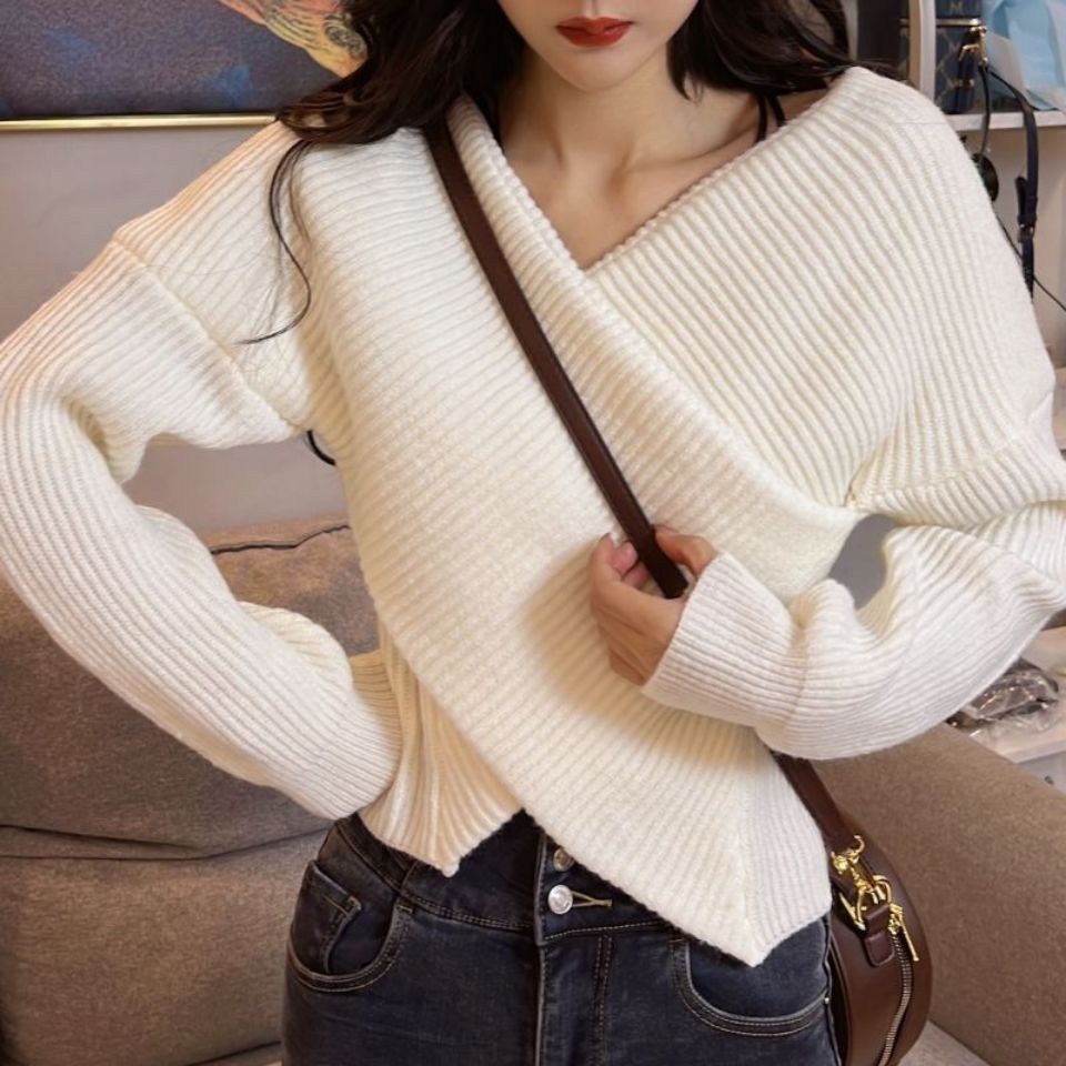 Áo Sweater Dệt Kim Tay Dài Hở Vai Thời Trang Thu Đông Cho Nữ