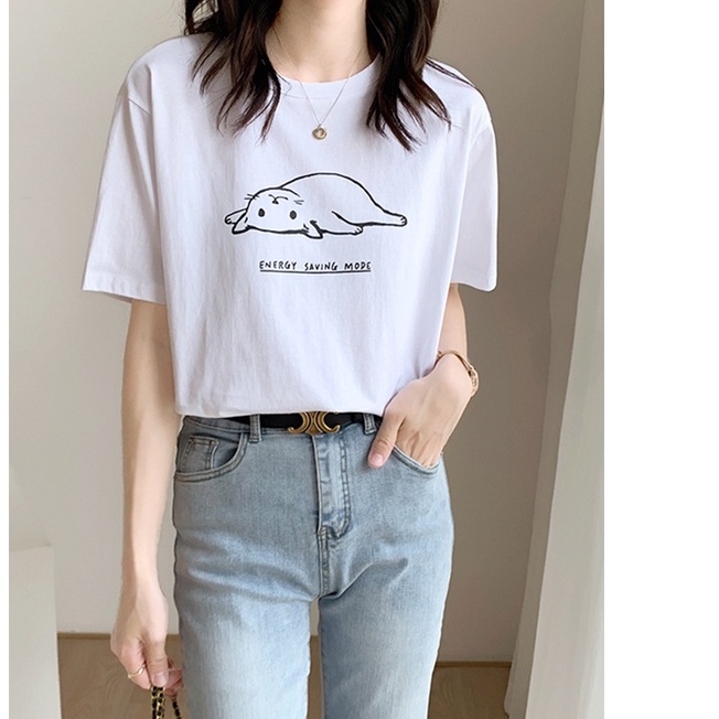 Áo Thun Đen Tay Ngắn Cổ Tròn Dáng Rộng Thời Trang Trẻ Trung 49212