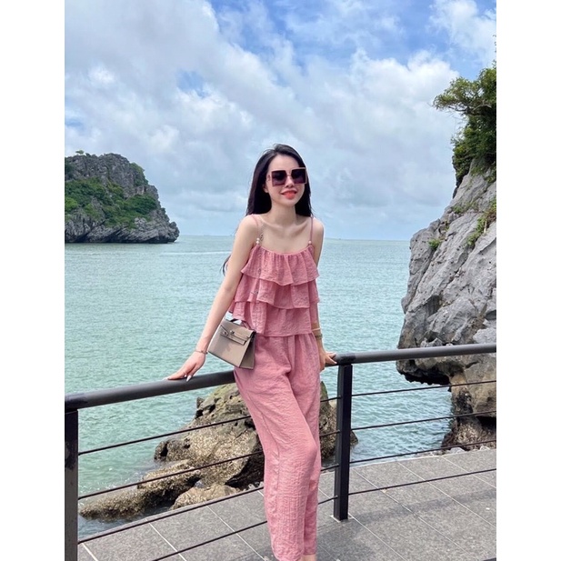 Set 2 dây đũi tầng hồng quần suông cực xinh