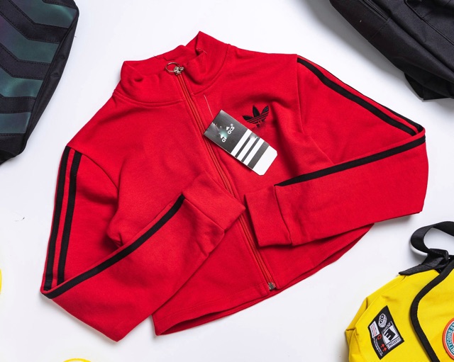 Áo khoác croptop thể thao tay dài 3 sọc chất thun nỉ da