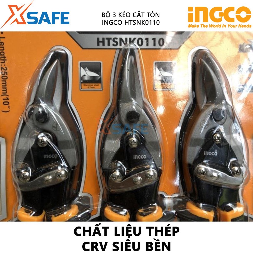 Bộ kéo cắt tôn INGCO HTSNK0110 3 chi tiết dài 250mm (10''), thép không gỉ độ cứng cao