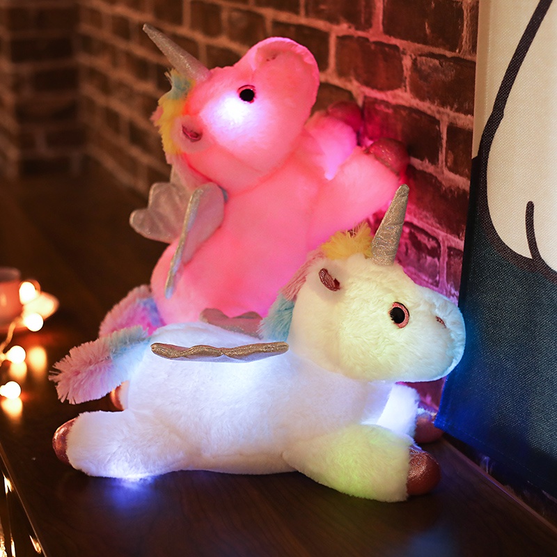 AIXINI ❤38cm Colorful LED Unicorn Plush Toys Glowing Stuffed Animals Pink Unicornio Horse Toy Cute Light Up Doll Kids Girls Xmas