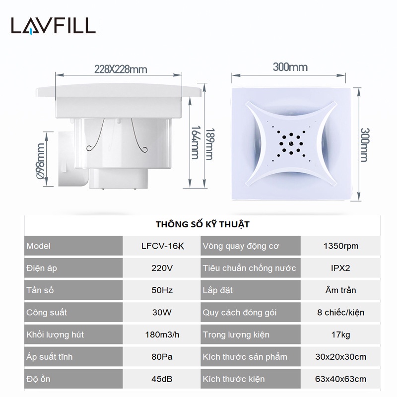 Quạt Thông Gió Âm Trần Khoét Lỗ LAVFILL LFCV-12K/16K