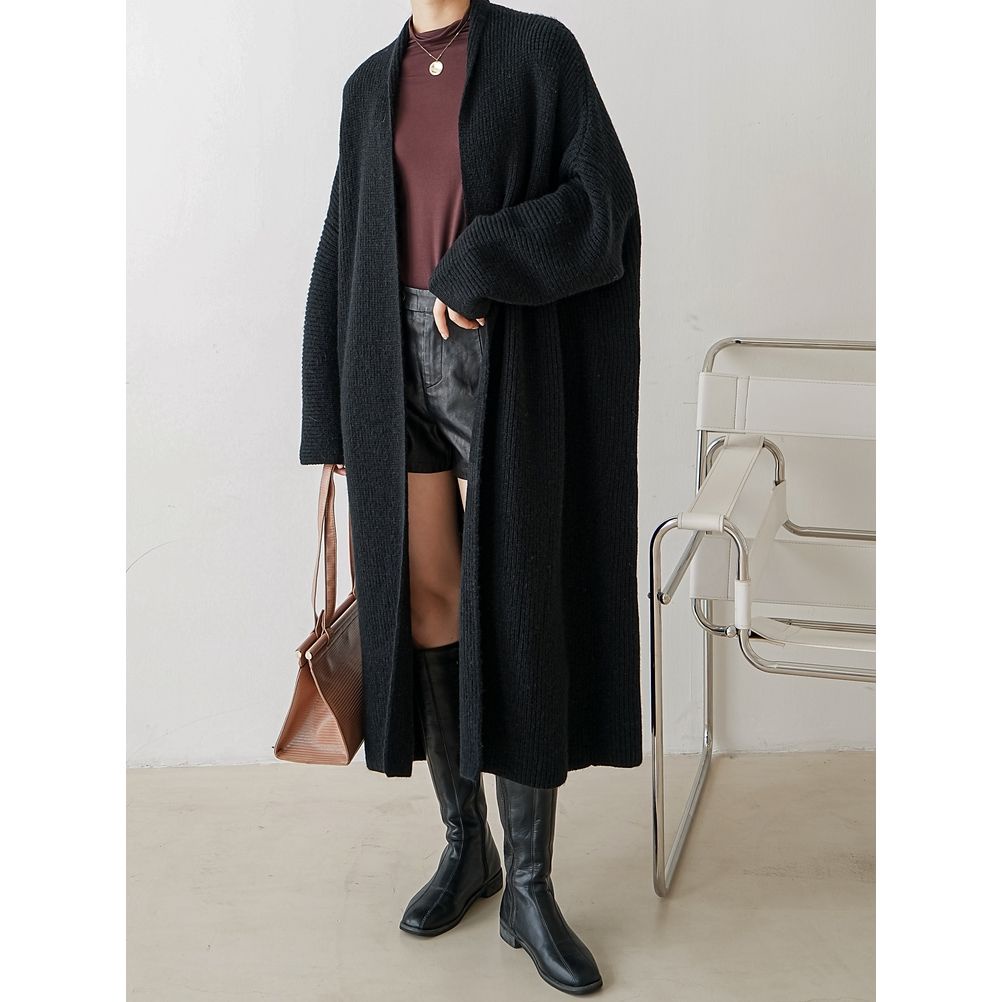 [Spot] Áo Khoác cardigan Dệt Kim Dày Dáng Rộng Dài Qua Gối Phong Cách Hàn Quốc Đơn Giản Thời Trang