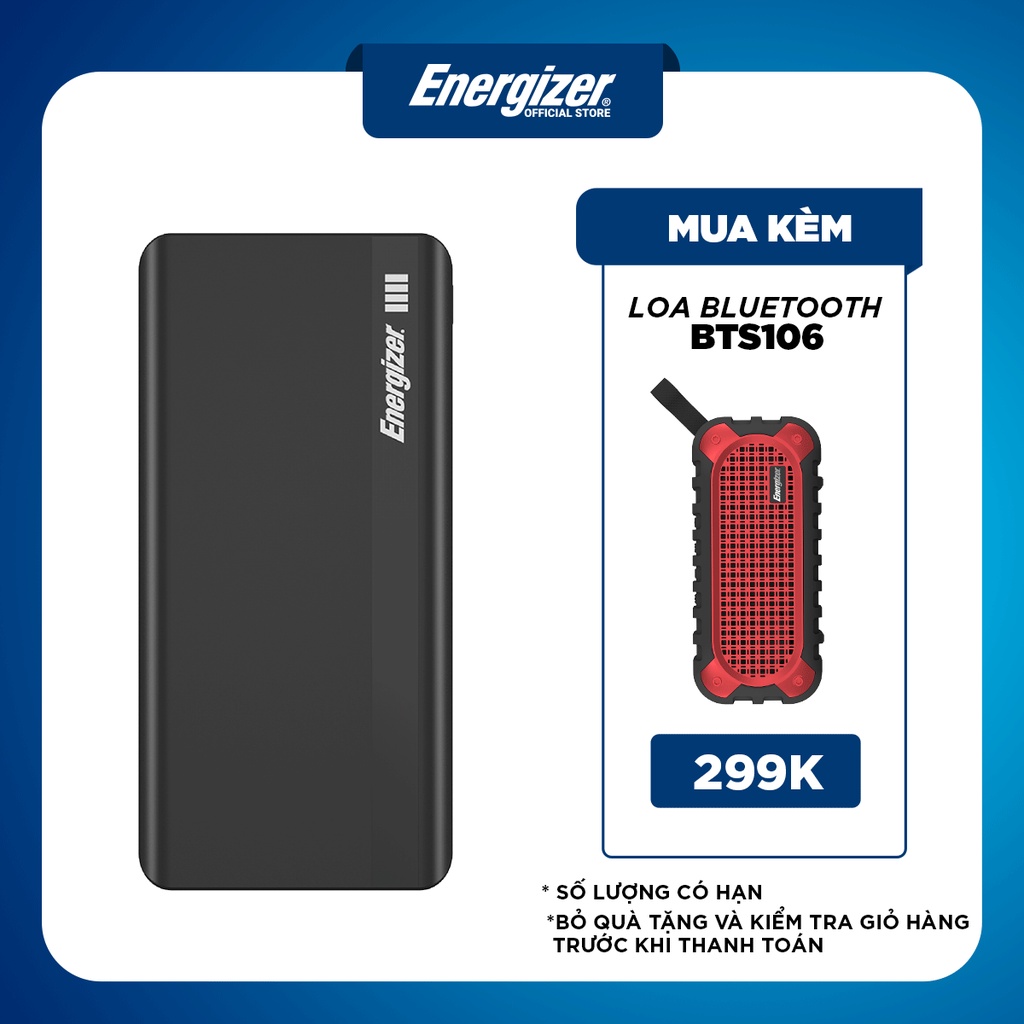 Sạc dự phòng Energizer 10000mAh UE10054 -Thiết kế gọn nhẹ,tích hợp 2 cổng inputs và 2 cổng ouputs - Hàng chính hãng