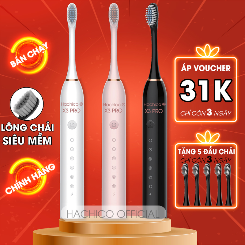 [Mã COSDAY - 50k đơn 250k] Bàn chải điện Hachico Sonic X3 pro, bàn chải đánh răng điện tự động với lông chải siêu mềm