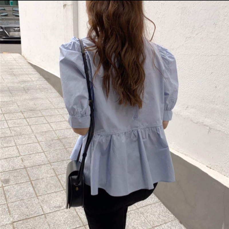 Áo Kiểu Tay Phồng Cổ Tròn Form Rộng Phong Cách Hàn Quốc