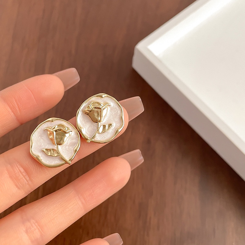 Khuyên Tai Xếp Ly Hình Hoa Tulip / Trái Tim Phong Cách ins 2022 Cho Nữ