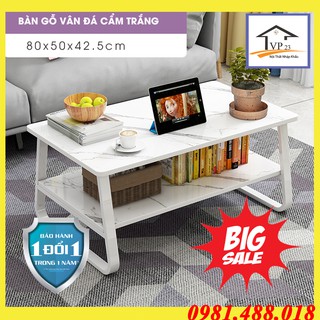 [ HOT GIÁ SIÊU RẺ] Bàn sofa phòng khách 2 tầng bàn uống nước chân sắt mặt gỗ vân đá cẩm thạch sang trọng KT 100x60x42 cm